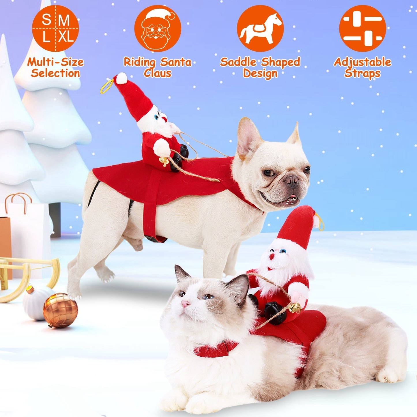 Festive Christmas Themed Riding Santa Claus with Bell Costume for Cats & Dogs