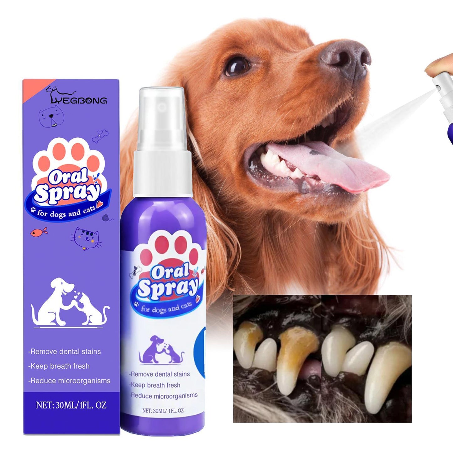 Yegbong Oral Cleaning Breath Deodorizer for Cats & Dogs