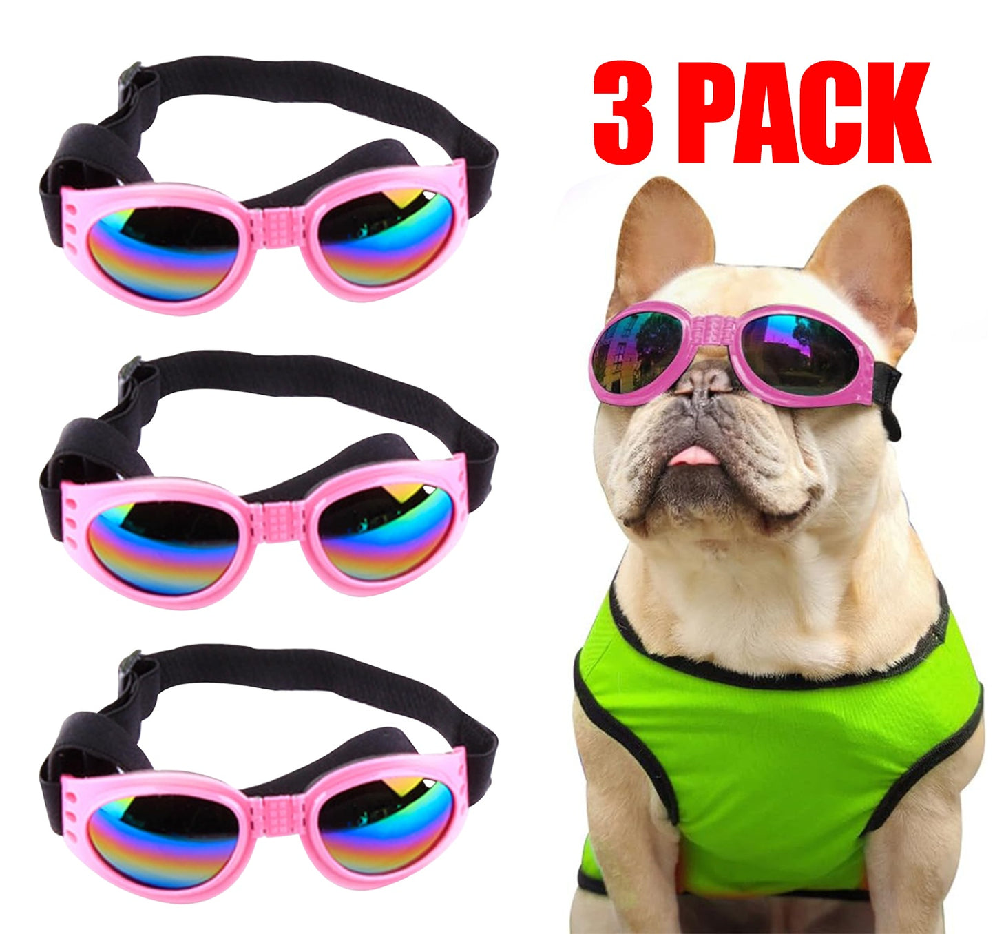Pink Windproof Sunglasses with UV Dust + Fog Protection for Small Dogs and Cats