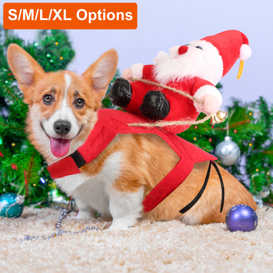 Festive Christmas Themed Riding Santa Claus with Bell Costume for Cats & Dogs