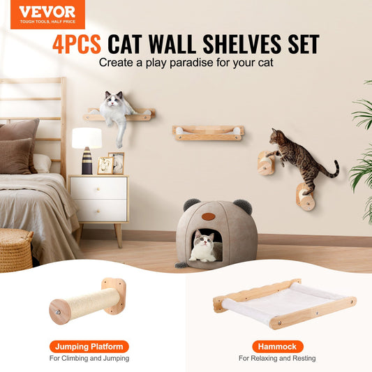 4 Pcs VEVOR Cat Wall Shelves Set