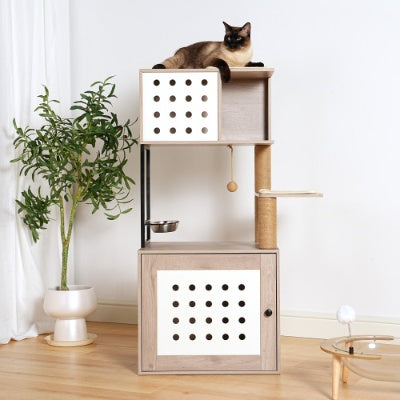 Roomy All In One Cat Tower with Litter Box Enclosure