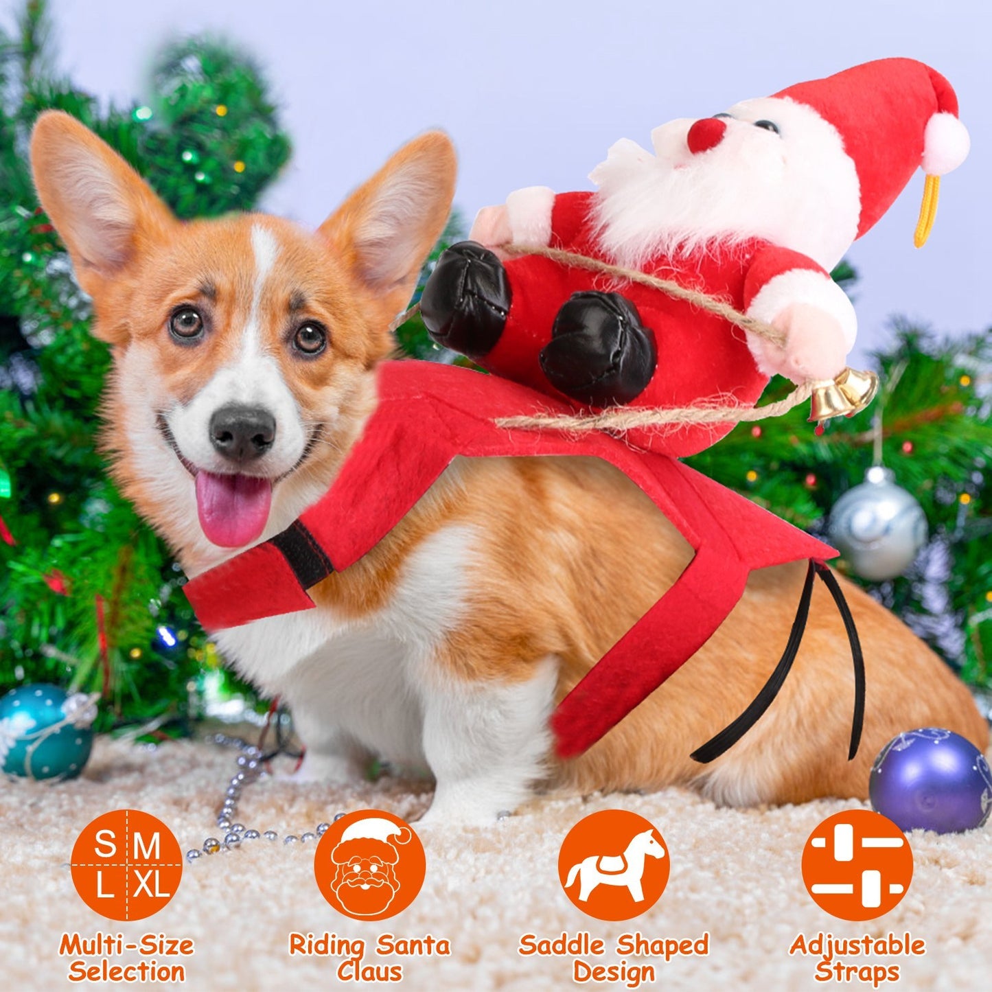 Festive Christmas Themed Riding Santa Claus with Bell Costume for Cats & Dogs