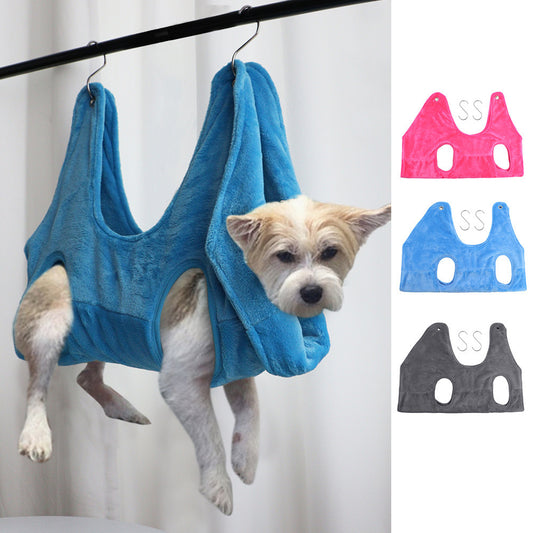 Blue Grooming Hammock with Restraints for Cats & Small Dogs