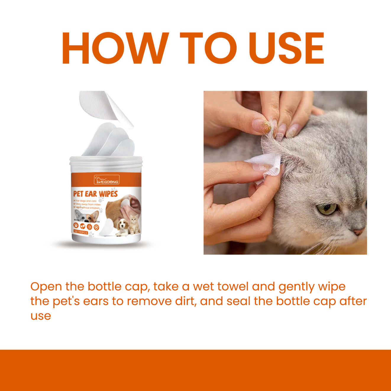 Yegbong Anti-Odor + Anti-Ear Mite Cleaning Wipes for Cats & Dogs