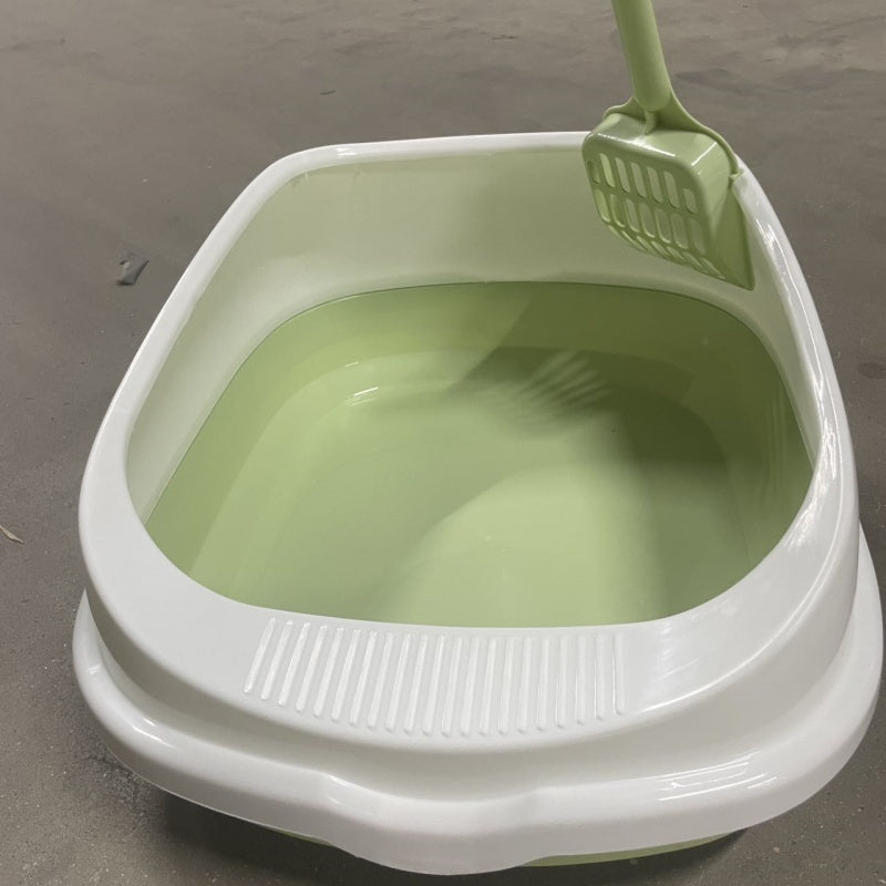 Noble Olive Green & White Cat Litter Box with Scooper Included (Easy Cleaning)