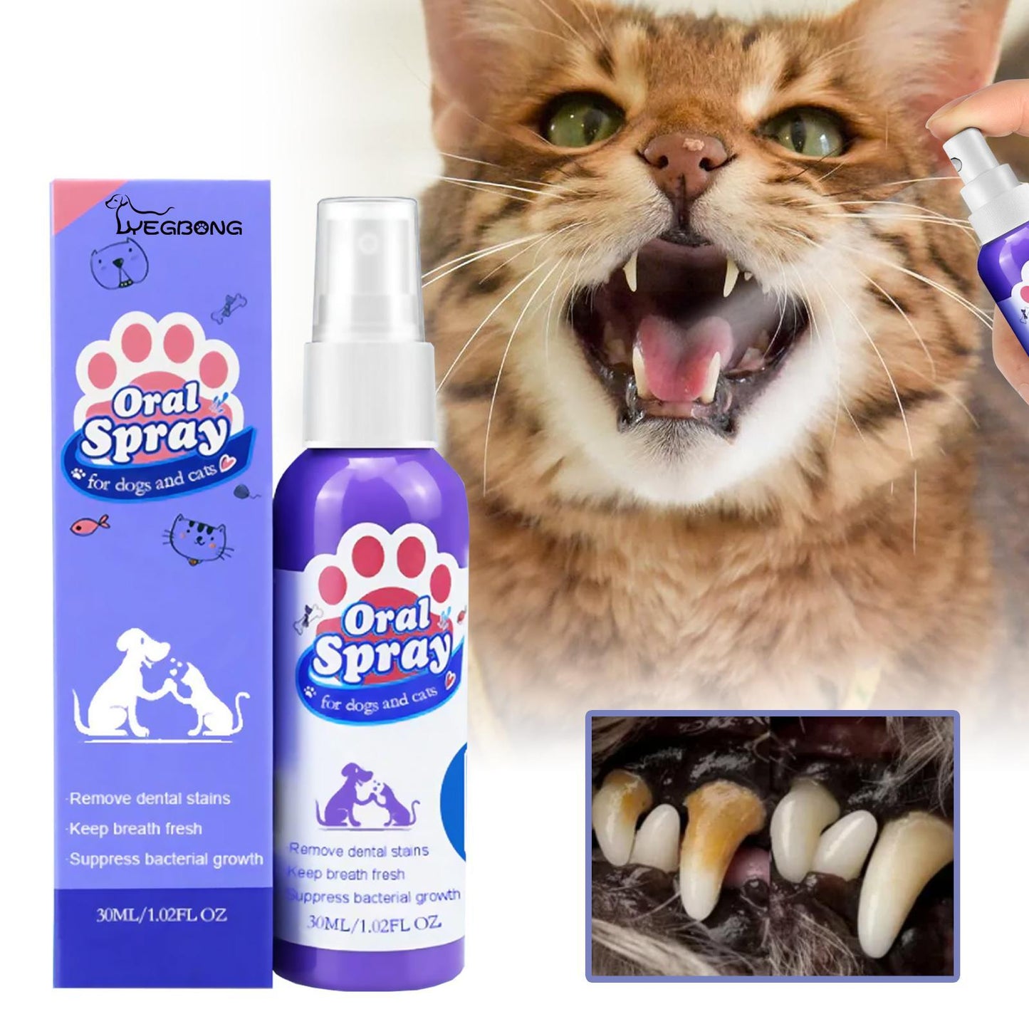 Yegbong Oral Cleaning Breath Deodorizer for Cats & Dogs