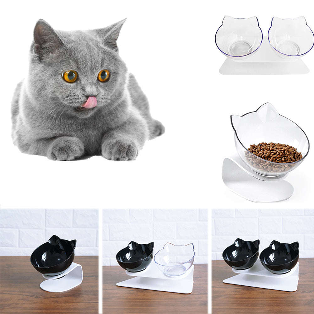 Diagonal, Elevated Feeding Bowl Designed to Protect Cervical Vertebra