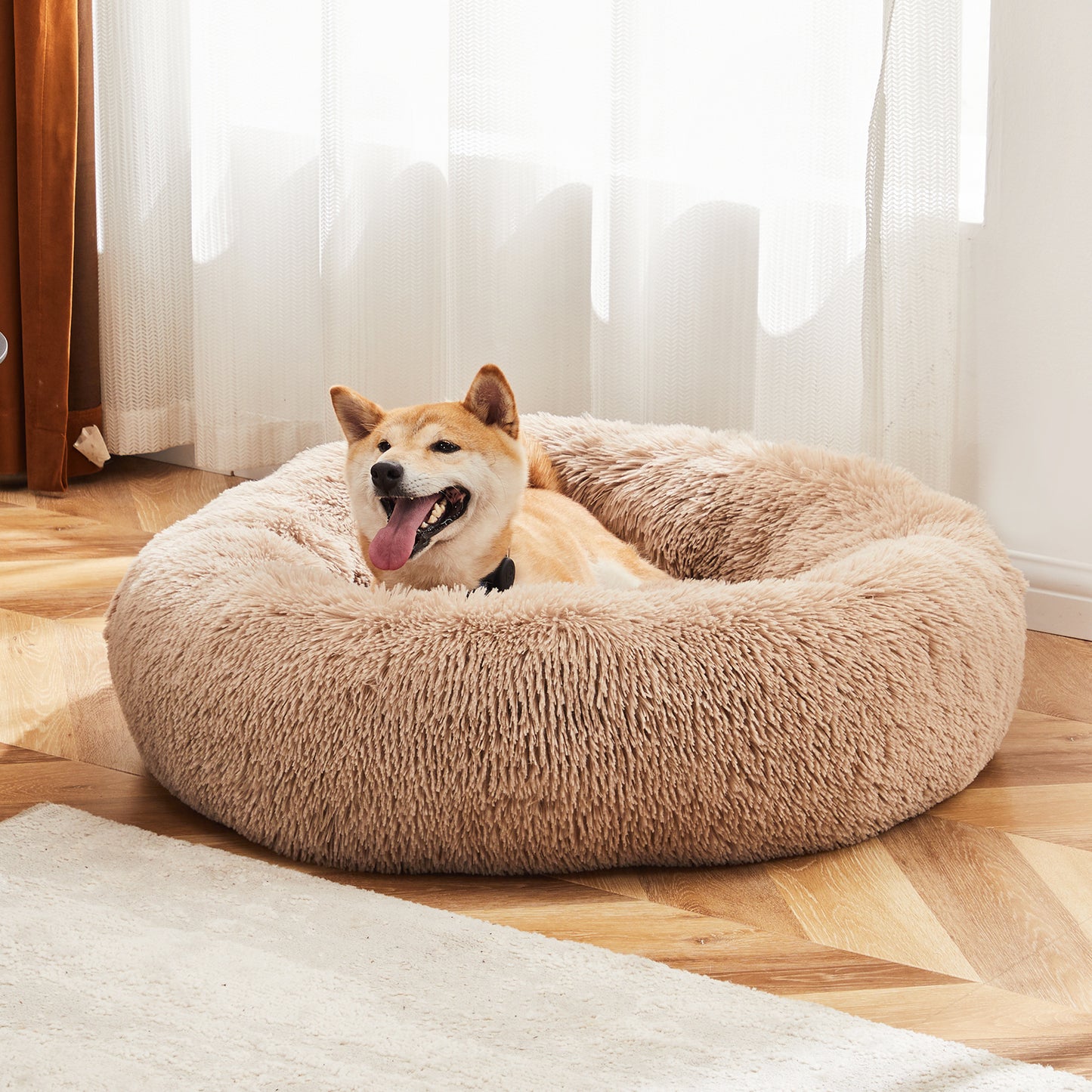 Comfy 24” Anti-Slip Round Plush Faux Fur Bed, Fits Up To 25 Lbs for Cats & Dogs