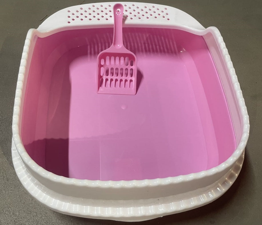 Vibrant Pink & White Cat Litter Box with Scooper (Easy Cleaning)