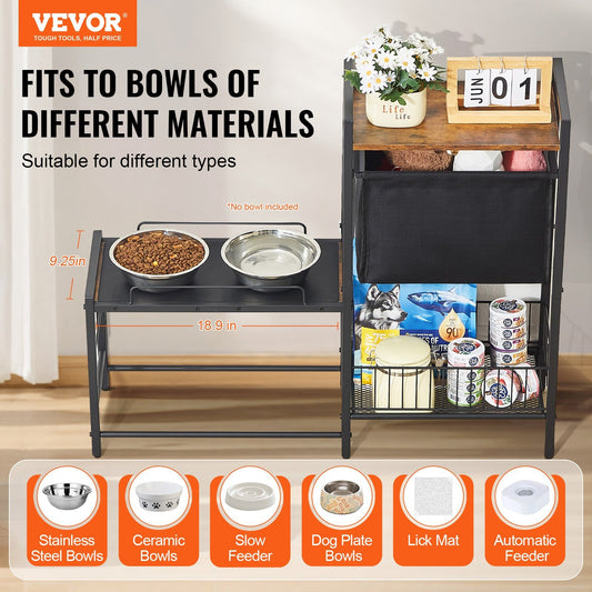 Elevated Feeding Station With Storage Organizer for Dogs