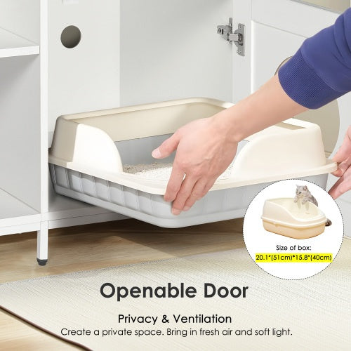 2-in-1 Vanity with Cat Litter Box Enclosure and Storage Shelves for Bathroom