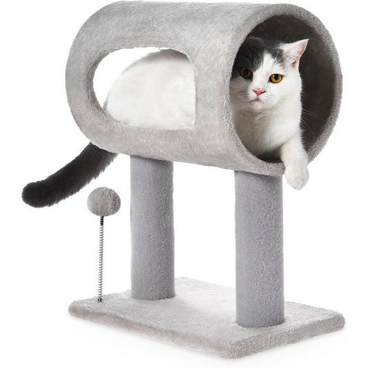 Popular Gray Cat Tree Tunnel Bed with Interactive Spring Toy