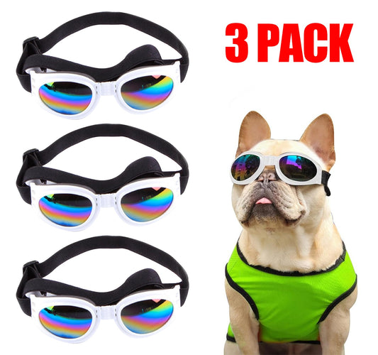 White Windproof Sunglasses with UV Dust + Fog Protection for Small Dogs and Cats