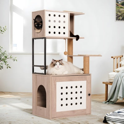 Roomy All In One Cat Tower with Litter Box Enclosure