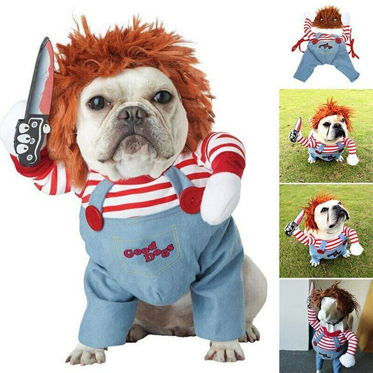 Spooktacular Cutesy, Artsy Chucky Doll or Horseman Halloween Costumes for Dogs