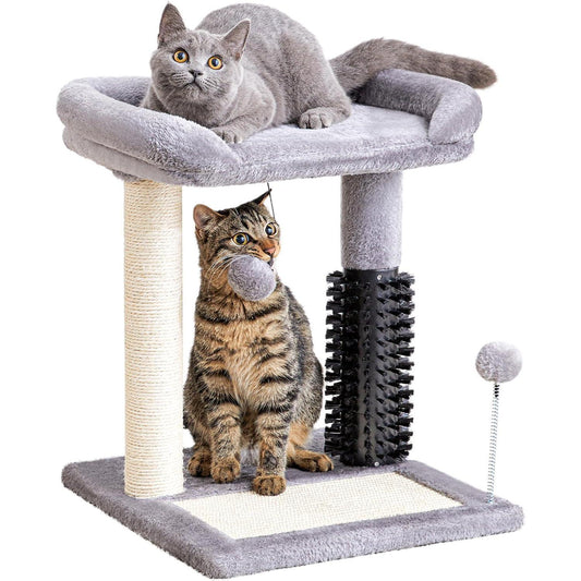 Small 4-in-1 Cat Tree with Self-grooming Brush and Natural Sisal Scratching Post