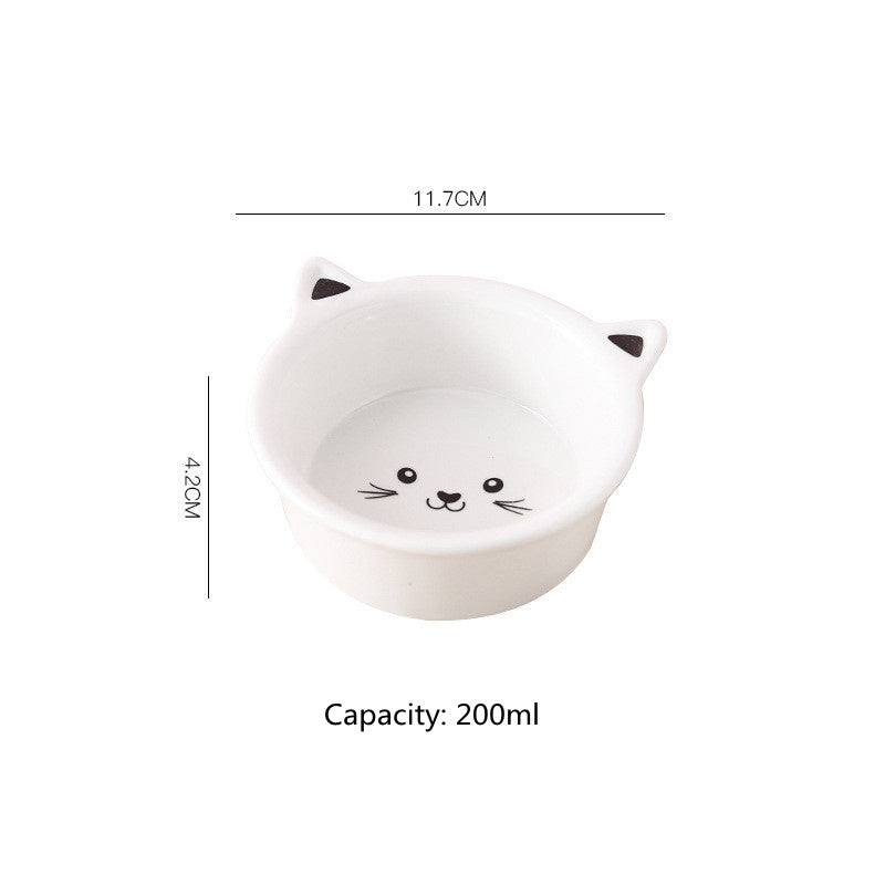 Small Ceramic Cute Face Feeding Bowl Set for Cats & Small Dogs