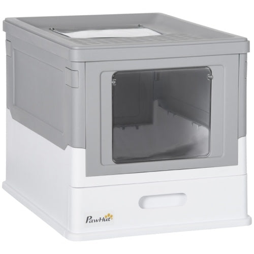 Paw Hut Gray Enclosed Cat Litter Box, Front Entry, Top Exit with Scoop