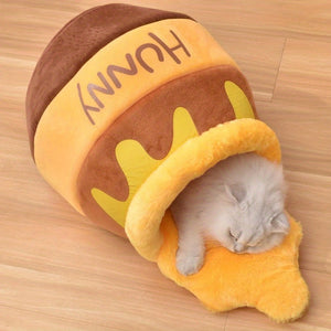 Adorable Honey Pot Cave Bed for Cats & Small Dogs Machine Washable with Removable Cushion