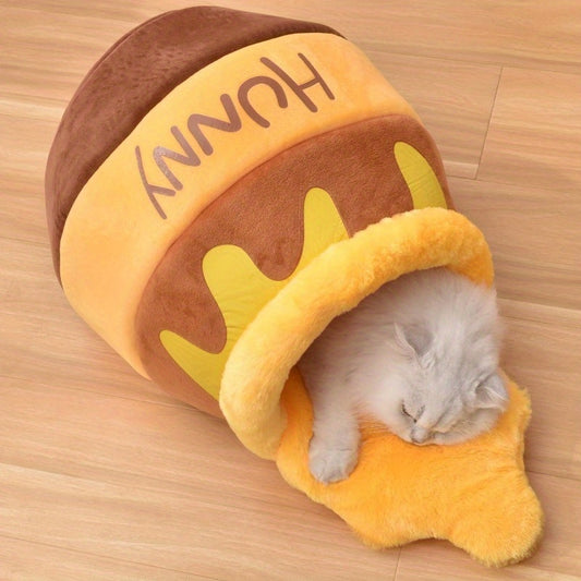 Adorable Honey Pot Cave Bed for Cats & Small Dogs Machine Washable with Removable Cushion