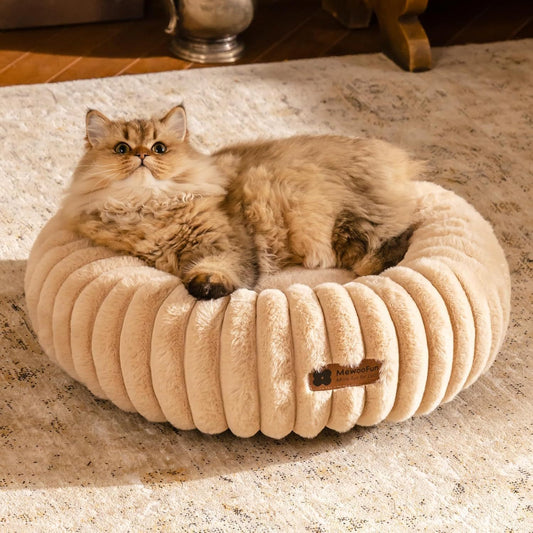 MEWOOFUN Tan Donut Bed for Cats & Small Dogs