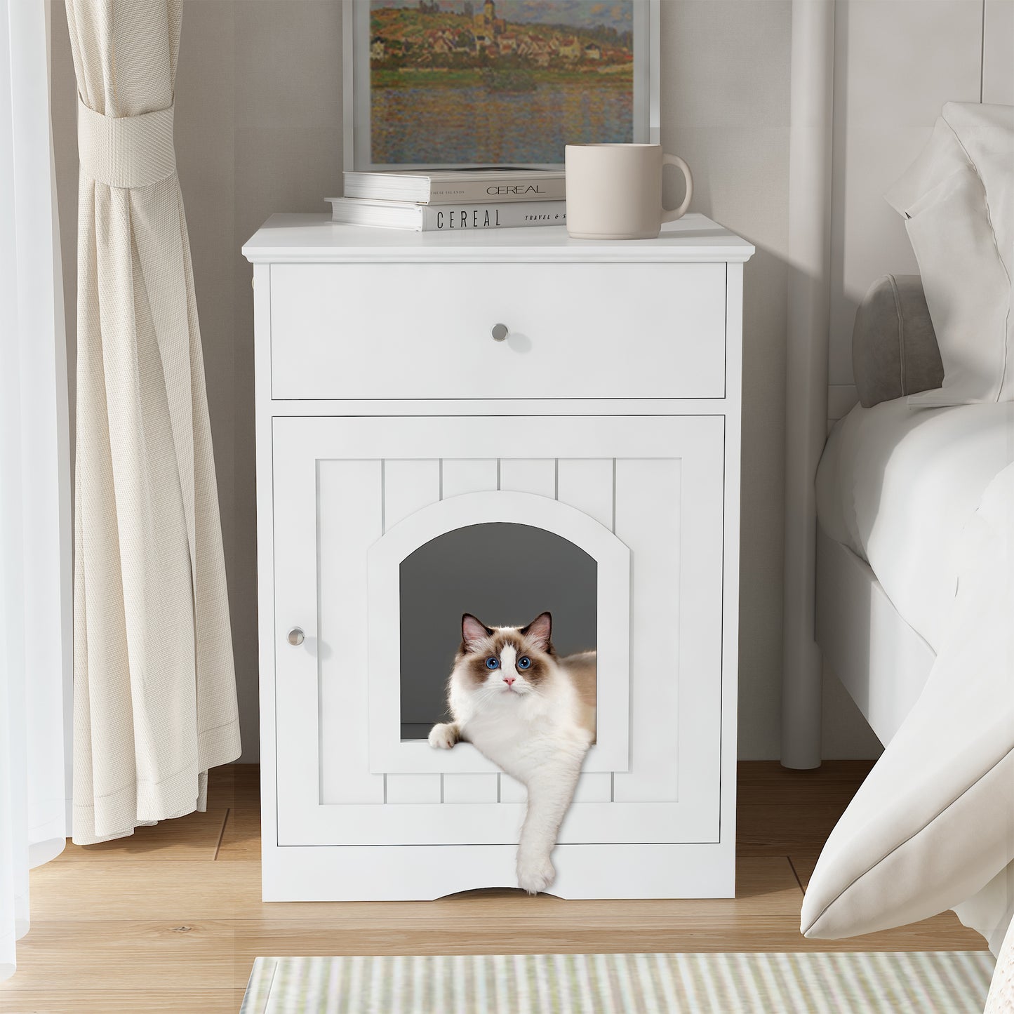 Modern Wooden Cat House Litter Box Furniture