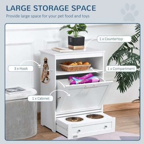 White Contemporary Pet Feeder Station with Storage Containers for Cats & Dogs (Must Have)