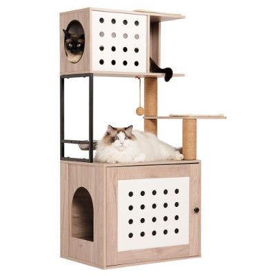 Roomy All In One Cat Tower with Litter Box Enclosure