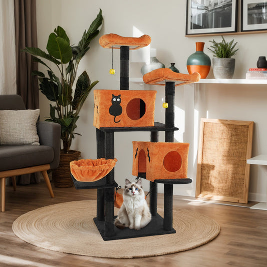 Gothic Halloween Themed Multi-Level Cat Tower with Spider Toy