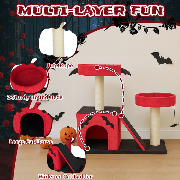Spooktacular Halloween Themed Cat Tree with Spacious Condo 2 Perches and Spider Toy