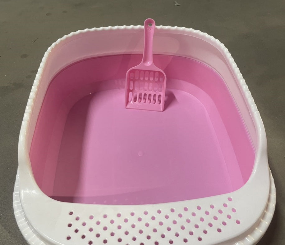 Vibrant Pink & White Cat Litter Box with Scooper (Easy Cleaning)