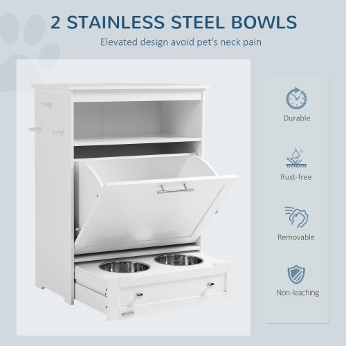 White Contemporary Pet Feeder Station with Storage Containers for Cats & Dogs (Must Have)