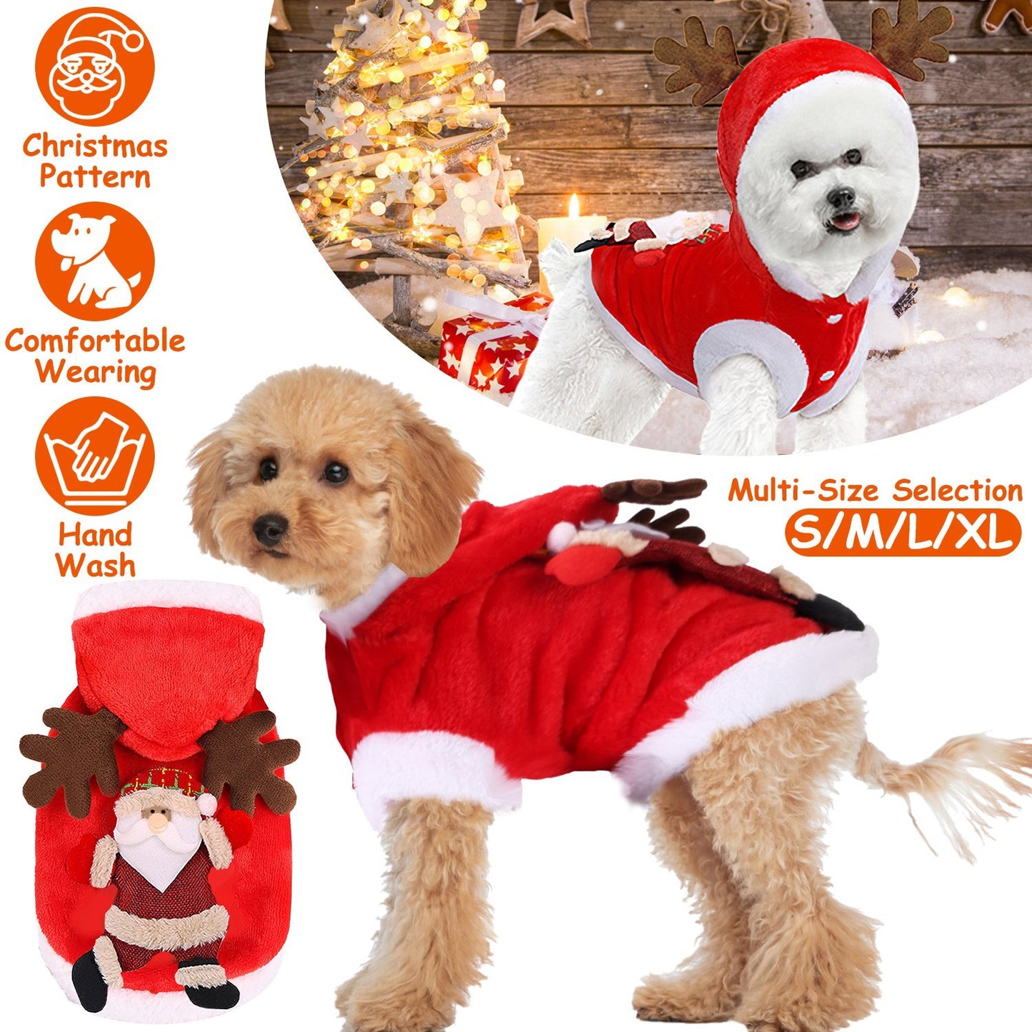 Christmas Themed Santa Claus Reindeer Antlers Costume for Dogs & Cats