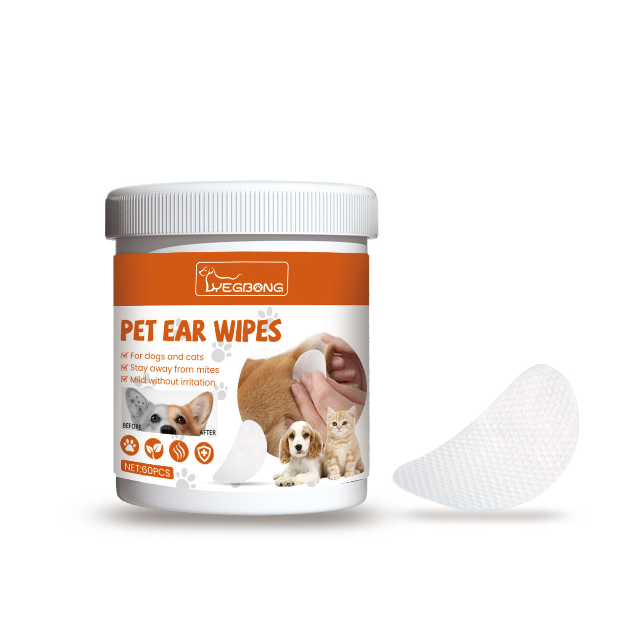 Yegbong Anti-Odor + Anti-Ear Mite Cleaning Wipes for Cats & Dogs